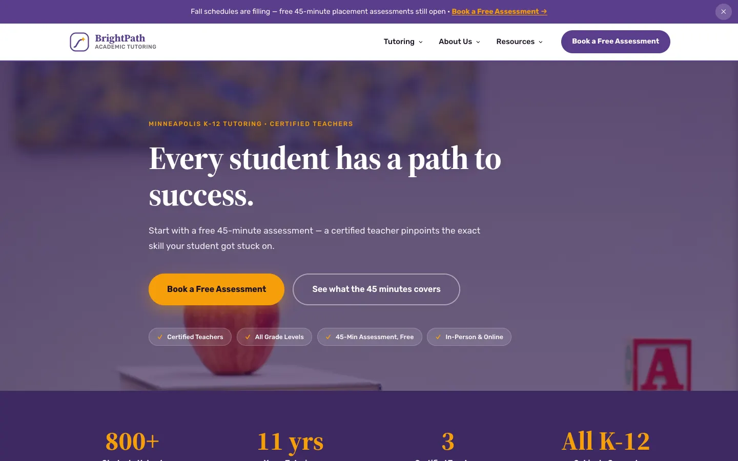 BrightPath Academic Tutoring website